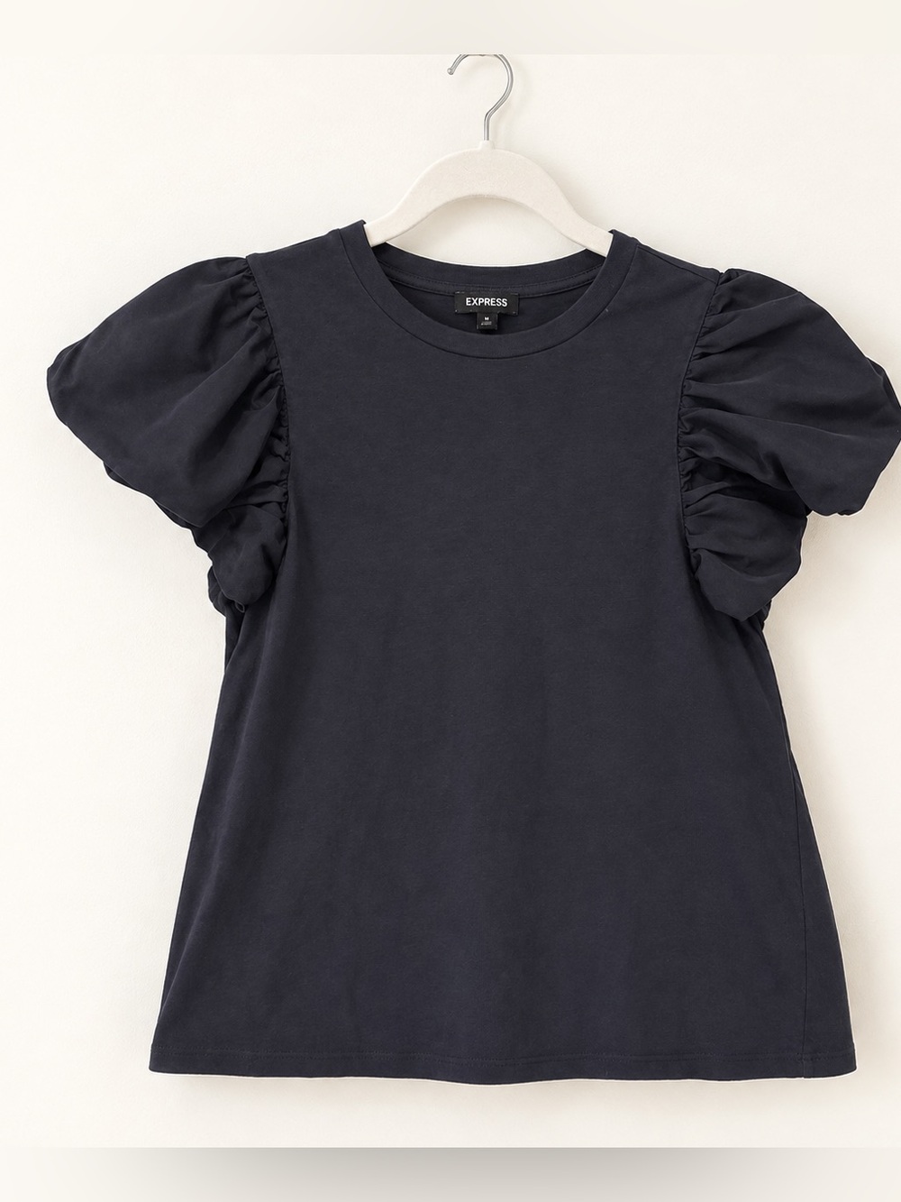 Express Dark Navy Puff Sleeve T-Shirt Top Medium
